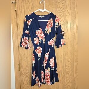 Navy Floral Midi Dress
